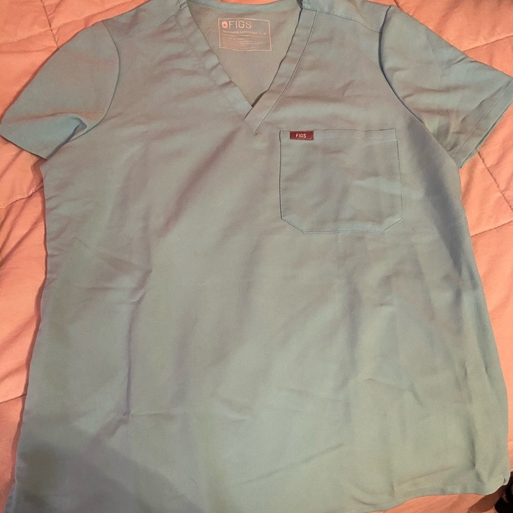 FIGS NEON BLUE ONE POCKET SCRUB TOP SIZE SMALL